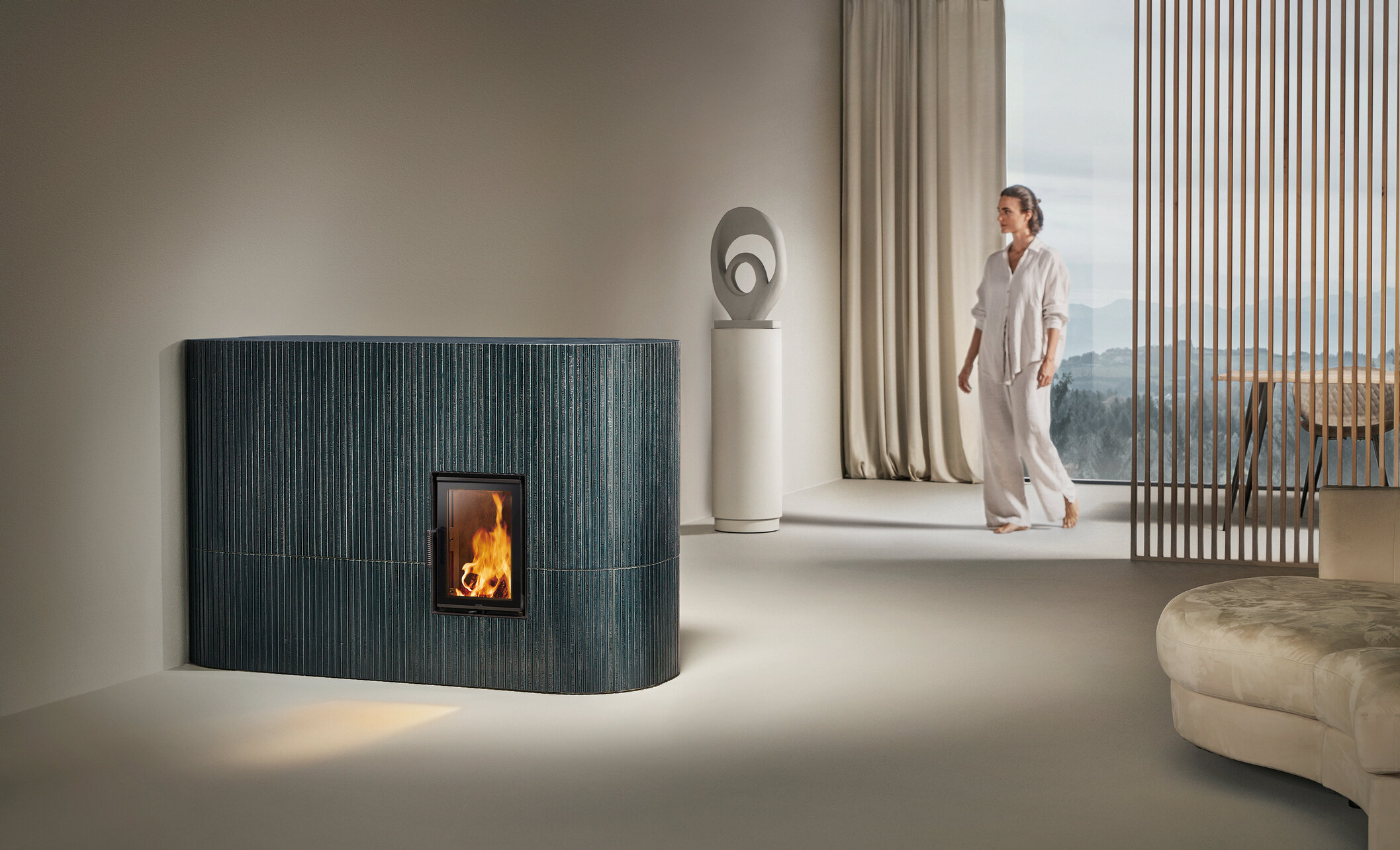 The modern design of the tiled stove with the tile Silhouette